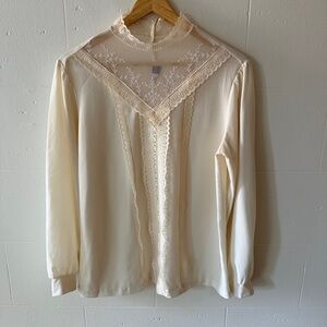 Vintage Long Sleeve Blouse with Lace Collar